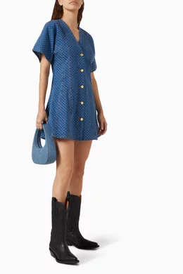 ganni polka dot denim dress GANNI Blue Polka Dot Denim Mini Dress