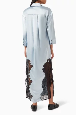 ganni lace dress blue Ganni BLUE FLORAL CRINKLED SATIN LONG DRESS – Shop at the Mix main image 0