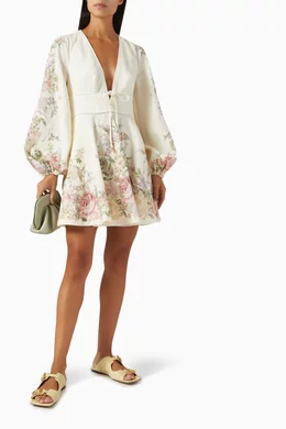 waverly plunge mini dress Zimmermann Waverly Plunged Linen Mini Dress In Floral - 70% Off