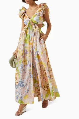 knee length dresses for ladies Zimmermann Rebellion Cream Flutter Sleeve Midi Dress main image 0