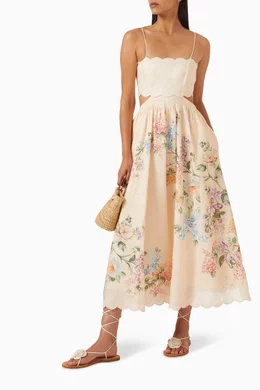 Buy Zimmermann Neutral Halliday Scallop Midi Dress in Linen For Women  Online | Ounass Oman