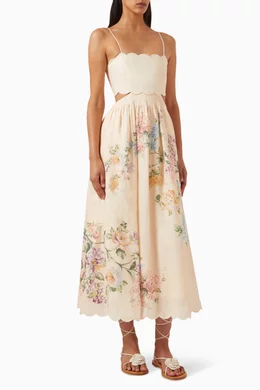 Buy Zimmermann Neutral Halliday Scallop Midi Dress in Linen For Women  Online | Ounass Oman