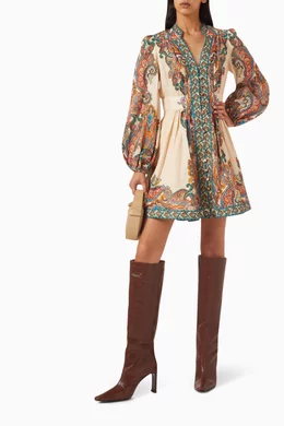 Buy Zimmermann Multicolour Ottie Plunge Mini Dress in Linen For Women  Online | Ounass Oman
