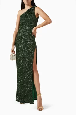 Buy Pronovias Green Sequin-embellished Maxi Dress in Tulle For Women Online  | Ounass Oman