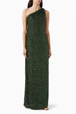 green emerald velvet dress Arabella Embroidered Tulle Maxi Dress main image 0
