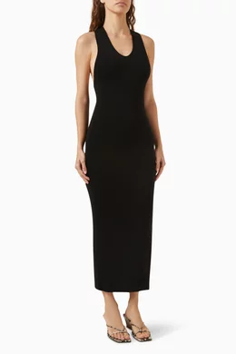 Buy St Agni Black Plunge-neck Knit Midi Dress in Tencel Blend For Women  Online | Ounass Oman