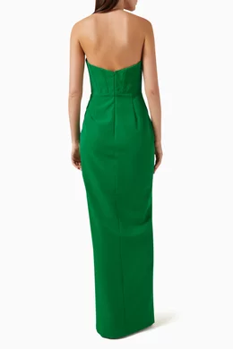 emerald green and black prom dress Easter Dresses Casual Solid Slit O Neck Long Dress Dresses(Green/S)