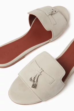 Buy Loro Piana White Summer Charms Slippers in Suede For Women 