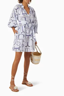 chinese dress ladies Oroton Contrast 3D Flower Linen Mini Dress