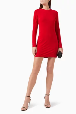 chinese dress ladies NORMA KAMALI Long Sleeve Crewneck MINI Dress, Clear/White, XS at Amazon  Women's Clothing store main image 0