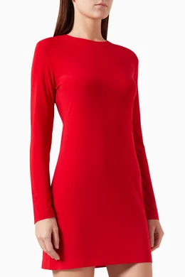 chinese dress ladies Norma Kamali Women's Long Sleeve Turtle Fishtail Mini Dress, Electric Blue  at Amazon Women's Clothing store main image 0
