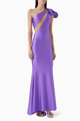 open lace back dress Nicole Bakti - 6865 One Shoulder Dress with Slit 6 / Red main image 0