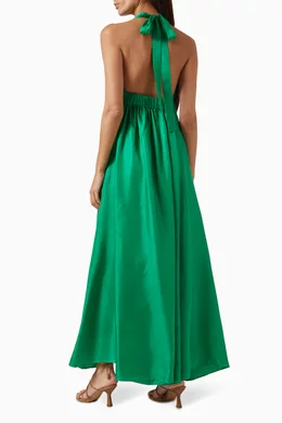 green emerald velvet dress Bondi Born Marfa Silk Halter Maxi Dress Dusk / S