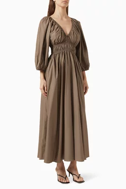 Buy Matteau Green Shirred Midi Dress in Organic Cotton For Women Online |  Ounass Oman