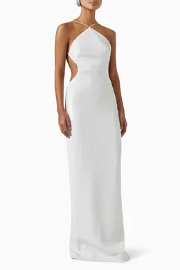 sachin and babi light blue dress Monot High-Slit Strapless Tube Gown