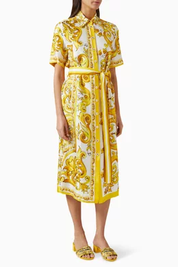 dolce and gabbana shirt dress Long majolica-print twill shirt dress in Multicolor for Women