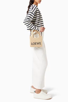 Buy LOEWE Neutral Mini Font Tote Bag in Raffia For Women
