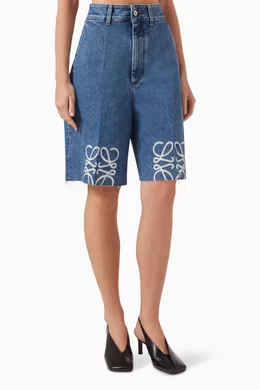 Buy LOEWE Blue Anagram Shorts in Denim For Women Online | Ounass Oman