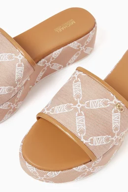 Buy Michael Kors Brown Ember Platform Sandals in Logo Jacquard For