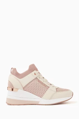 Buy Michael Kors Pink Georgie Wedge Sneakers in Knit Leather For