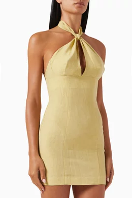 Buy Matthew Bruch Green Knotted Halter Mini Dress in Tencel-linen For Women  Online | Ounass Oman