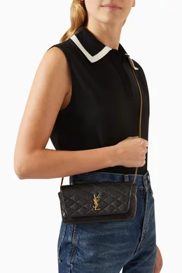 Buy SAINT LAURENT Black Gaby Phone Holder in Quilted Leather