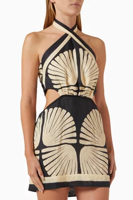 johanna ortiz river ritual mini dress River Ritual Twisted Halter Linen Mini Dress By Johanna Ortiz