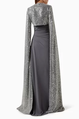 gemy maalouf dress smokey grey Asymmetrical Neckline Draped Dress