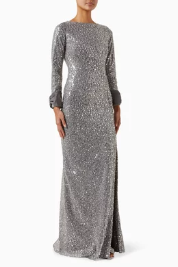 gemy maalouf dress smokey grey Asymmetrical Neckline Draped Dress