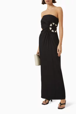 Buy SIR The Label Black Dorian Strapless Midi Dress in Linen-blend For  Women Online | Ounass Oman