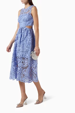 Buy Self-Portrait Blue Cut-out Midi Dress in Lace For Women Online | Ounass  Oman