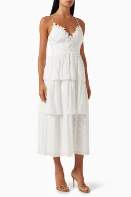 knee length dresses for ladies White Floral Lace Midi Dress – self-portrait main image 1