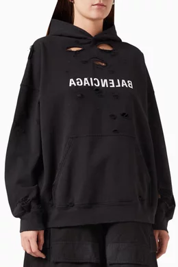Buy Balenciaga Black Unisex Mirror-logo Wide-fit Hoodie in Cotton BALENCIAGA mirror logo hoodie
