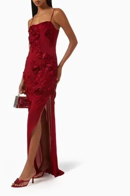 Buy Blumarine Red Rose Embroidered Maxi Dress in Georgette For Women Online  | Ounass Oman