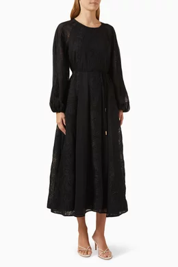 Buy Aje Black Soleil Blouson Midi Dress in Lace For Women Online | Ounass  Oman