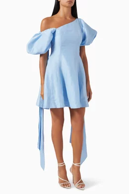 Buy Aje Blue Arista Tulip-sleeve Mini Dress in Linen-blend For Women Online  | Ounass Oman