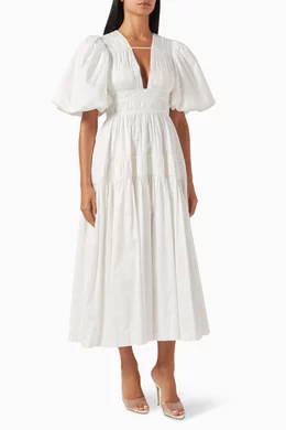 Buy Aje White Fallingwater Ruched Midi Dress in Cotton For Women Online |  Ounass Oman