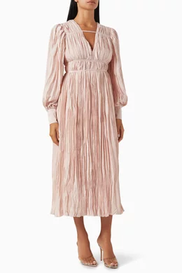 aje catalyst pleated midi dress Catalyst Pleated Midi Dress | Blush Pink