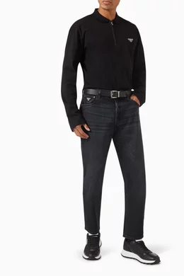 Buy Prada Black Triangle Logo Polo Shirt in Pique-knit For Men