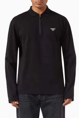トップス prada black triangle logo polo shirt Buy Prada Black Triangle Logo Polo Shirt in Re-Nylon & Cotton For