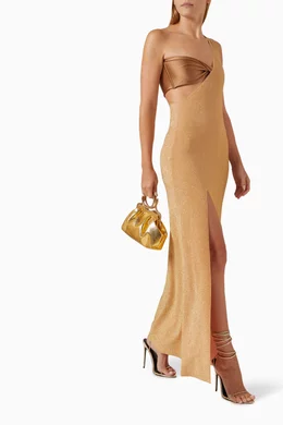 Buy Benedetta Gold Regina One-shoulder Maxi Dress in Glitter Lycra For  Women Online | Ounass Oman