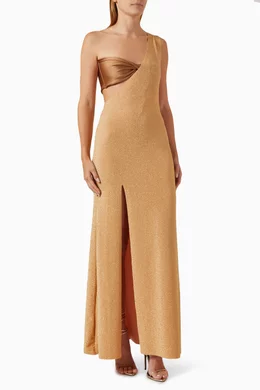 Buy Benedetta Gold Regina One-shoulder Maxi Dress in Glitter Lycra For  Women Online | Ounass Oman