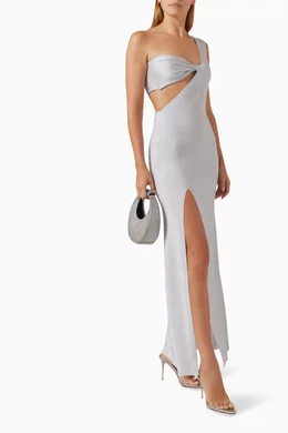 Buy Benedetta Silver Regina One-shoulder Maxi Dress in Glitter Lycra For  Women Online | Ounass Oman