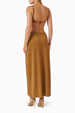 Buy Benedetta Gold Oro Cut-out Maxi Dress in Glitter Lycra For Women Online  | Ounass Oman