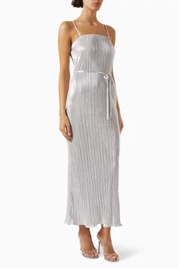never fully dressed silver plisse dress Buy Never Fully Dressed Silver Luna Belted Maxi Dress in Metallic Plisse-fabric  For Women Online