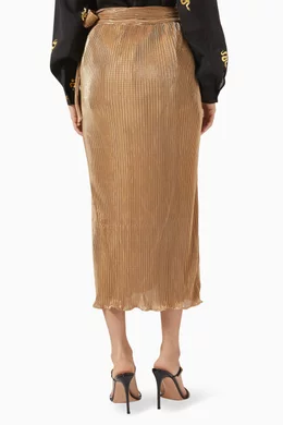 Buy Never Fully Dressed Gold Jaspre Wrap Plisse Midi Skirt For Women Online  | Ounass Oman