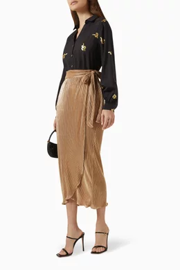 never fully dressed gold wrap skirt JLUXLABEL Hazel Metallic Knit Wrap Skirt in Gold