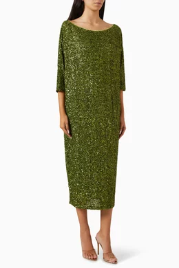 Buy Never Fully Dressed Green Jem Sequin-embellished Midi Dress For Women  Online | Ounass Oman