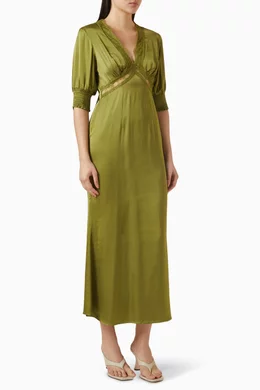 Buy Never Fully Dressed Green May Midi Dress in Viscose & Lace For Women  Online | Ounass Oman