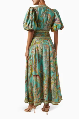 Buy ALEMAIS Blue Franca Midi Dress in Linen For Women Online | Ounass Oman